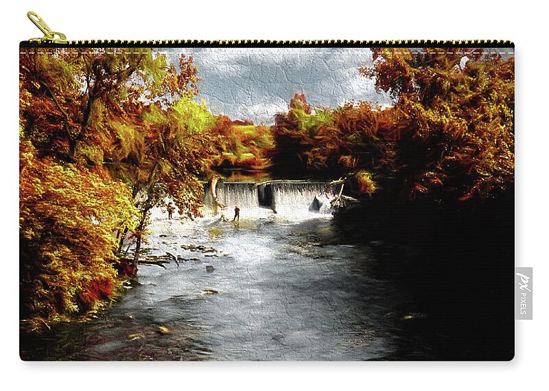 Horlick Dam Zip Pouch featuring the photograph Root River Fishing Art by Scott Olsen