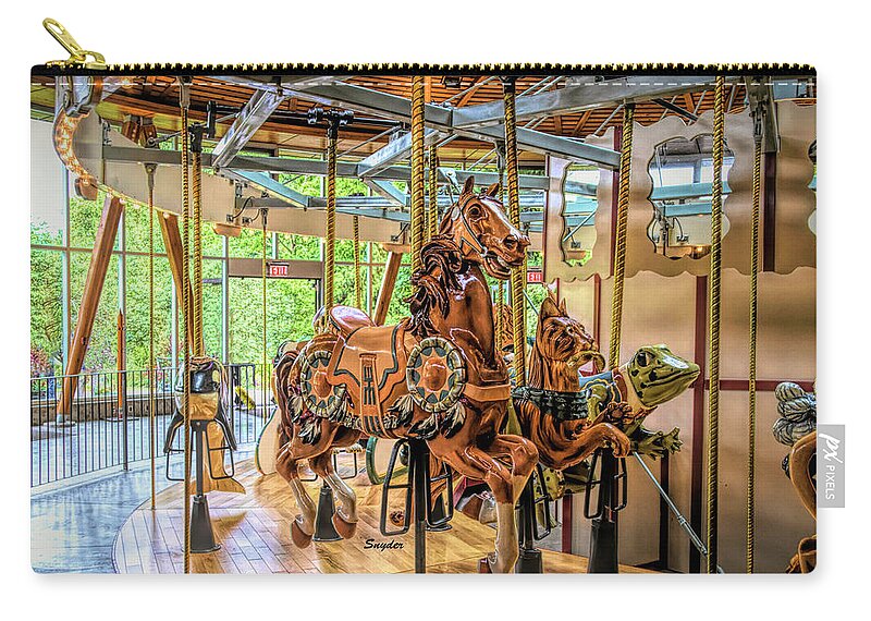 Merry Go Round Zip Pouch featuring the photograph Rose Carousel Horse and Friends by Barbara Snyder