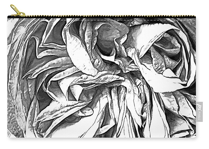 Rose Folds Zip Pouch featuring the photograph Rose Folds - B - W by VIVA Anderson