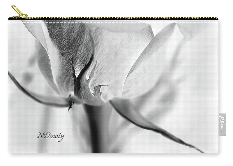 Rose Sepal Bw Zip Pouch featuring the photograph Rose Sepal BW by Natalie Dowty