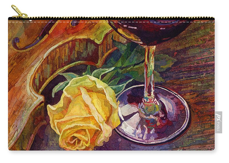 Rose Zip Pouch featuring the painting Rose, Wine, and Violin by Hailey E Herrera