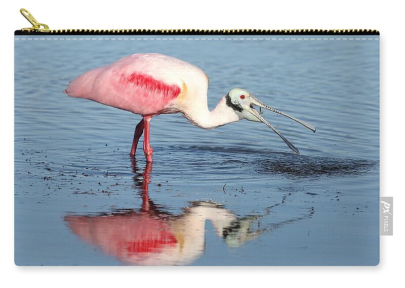 Roseate Spoonbill Zip Pouch featuring the photograph Roseate Spoonbill 17 by Mingming Jiang