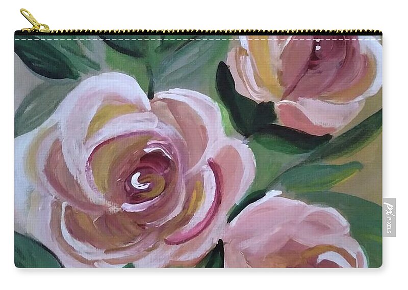 Pink Roses Zip Pouch featuring the painting Roses From My Mother's Yard by Barbara Fincher