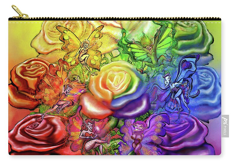 Rainbow Zip Pouch featuring the digital art Roses Rainbow Pixies by Kevin Middleton