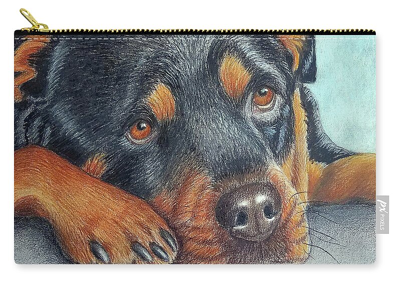 Dogs Zip Pouch featuring the drawing Rotti Pup by Lorraine Foster