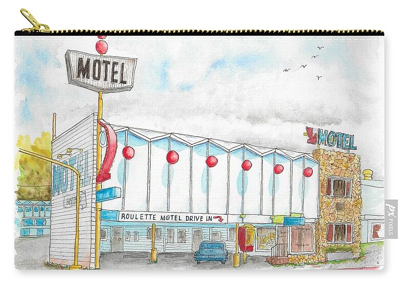 Roulette Motel Zip Pouch featuring the painting Roulette Motel Drive In, Reno, Nevada by Carlos G Groppa
