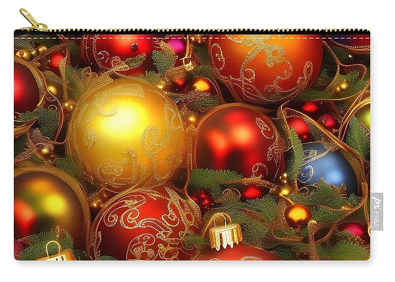 Digital Christmas Round Ornaments Zip Pouch featuring the digital art Round Ornaments by Beverly Read