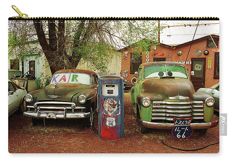 66 Zip Pouch featuring the photograph Route 66 - Snow Cap Drive-In 2007 #2 by Frank Romeo