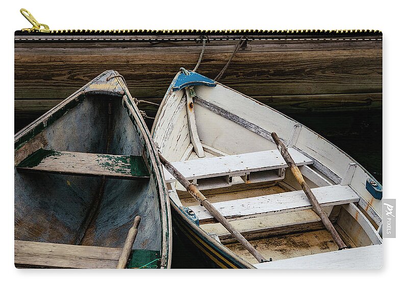 Blue Zip Pouch featuring the photograph Row boats tied to a dock by Oscar Gutierrez