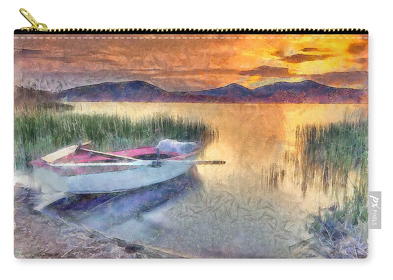 Boat Zip Pouch featuring the painting Rowboat on Lakeshore - DWP1446978 by Dean Wittle