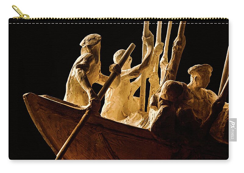 Rowing Boat Sculpture Figurine Sepia Zip Pouch featuring the photograph Rowing Sculpture1 by John Linnemeyer