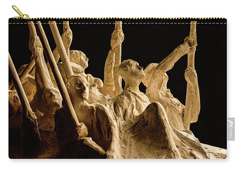 Rowing Boat Sculpture Sepia B&w Carry-all Pouch featuring the photograph Rowing Sculpture2 by John Linnemeyer