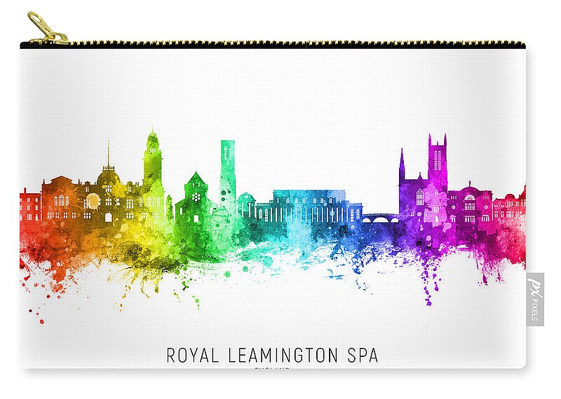Royal Leamington Spa Zip Pouch featuring the digital art Royal Leamington Spa England Skyline #61 by Michael Tompsett