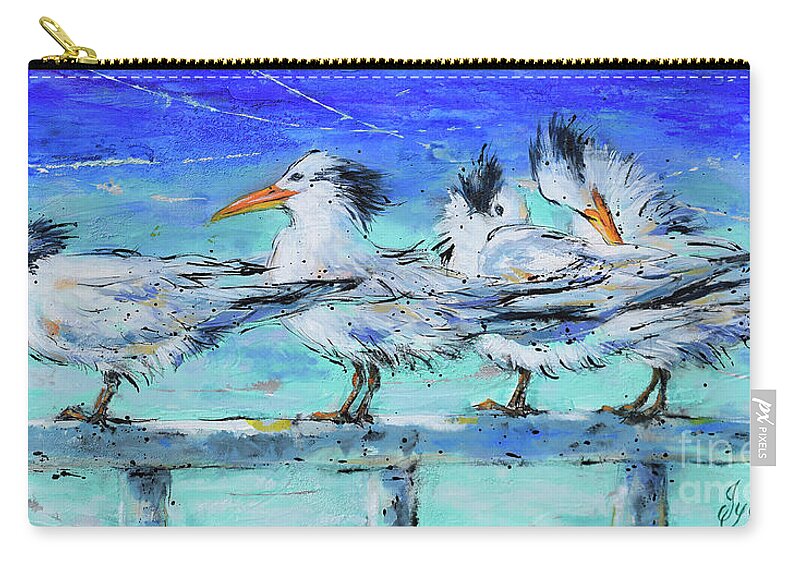 Royal Tern Carry-all Pouch featuring the painting Lounging Royal Terns by Jyotika Shroff