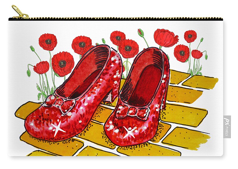 Wizard Of Oz Zip Pouch featuring the painting Ruby Slippers Wizard Of Oz Watercolor Follow Your Dreams Watercolor Art by Irina Sztukowski