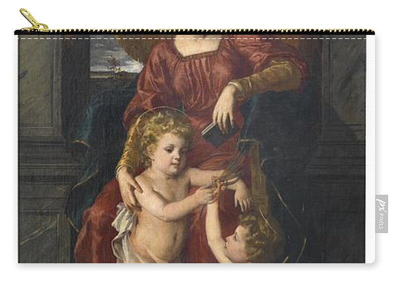 Vintage Zip Pouch featuring the painting Rudolph Ernst Maria, John and the Child Jesus, 1875 by MotionAge Designs