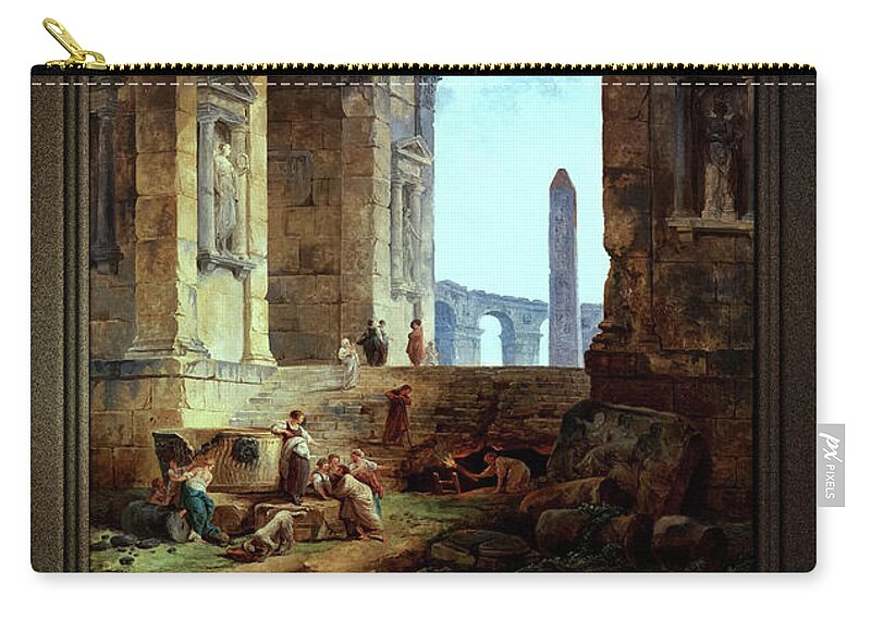 Ruins With An Obelisk Carry-all Pouch featuring the painting Ruins With An Obelisk In The Distance Fine Art Old Masters Reproduction by Rolando Burbon