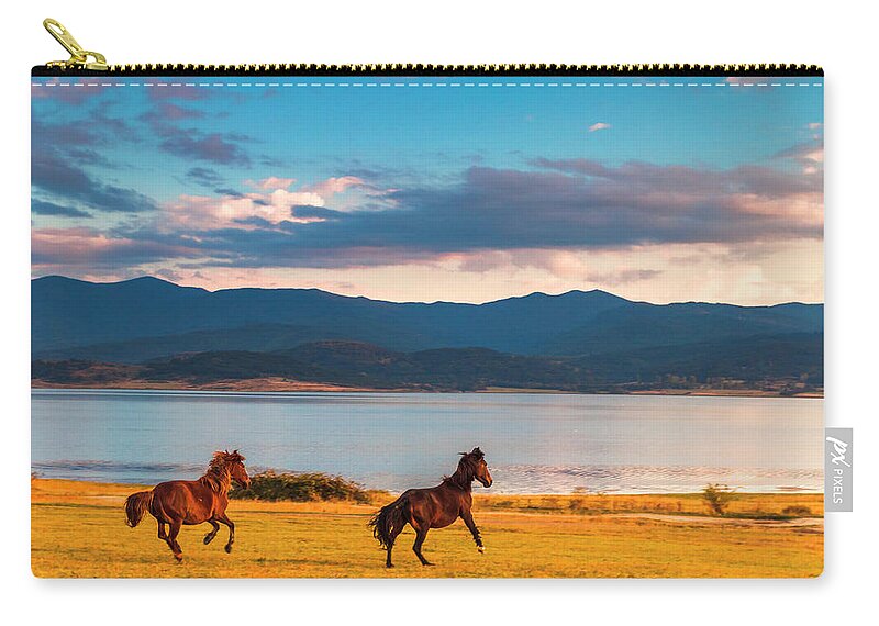 Animal Carry-all Pouch featuring the photograph Running Horses by Evgeni Dinev