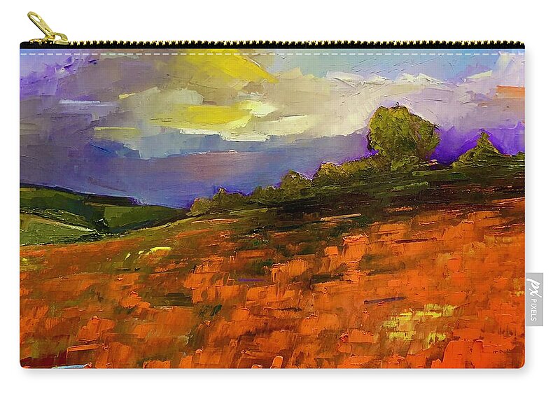 Landscape Zip Pouch featuring the painting Running Through Green by Roger Clarke