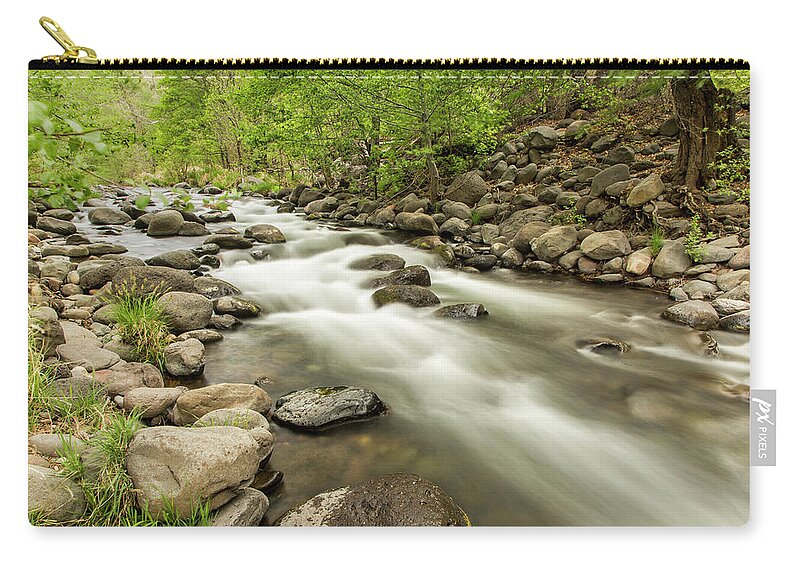 Oak Creek Zip Pouch featuring the photograph Rushing Waters Of Oak Creek by Jurgen Lorenzen