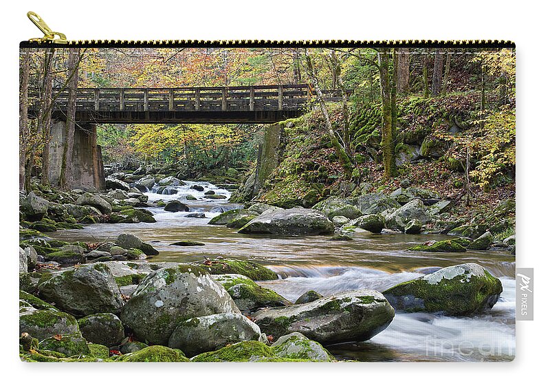 Autumn Carry-all Pouch featuring the photograph Rustic Wooden Bridge by Phil Perkins