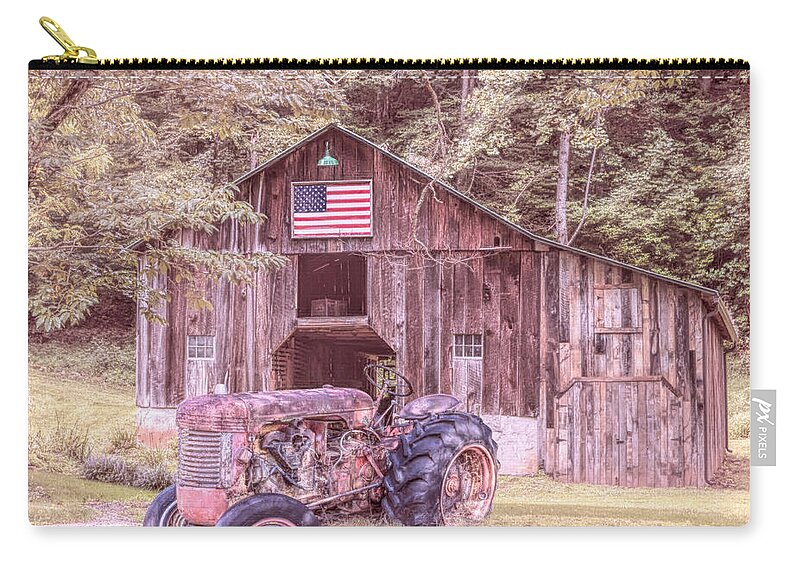 American Zip Pouch featuring the photograph Rusty Tractor in America in Country Colors by Debra and Dave Vanderlaan