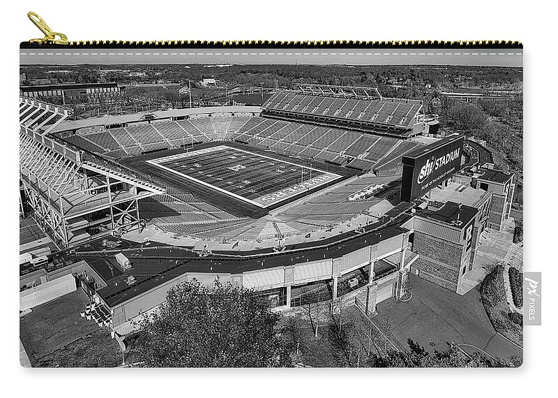 Rutgers Zip Pouch featuring the photograph Rutgers NJ Football Stadium IV BW by Susan Candelario