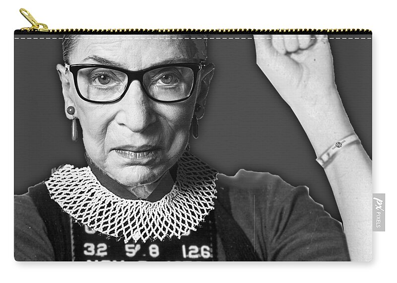 Reproductive Carry-all Pouch featuring the painting Ruth Bader Ginsburg RBG Pro Choice My Body My Choice Feminist Mugshot Mug Shot Fight by Tony Rubino