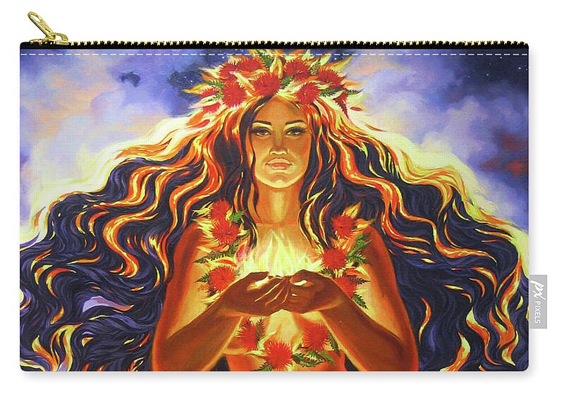 Pele Zip Pouch featuring the painting Sacred Fire of Pele, Goddess of Hawaii Volcano by Olga Shevchenko