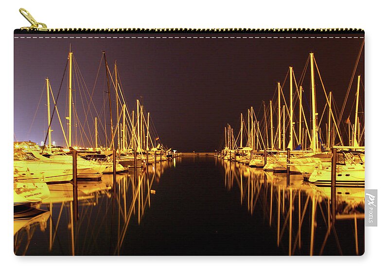 Waterscape Zip Pouch featuring the photograph Sail Boat Lights Night Monroe Harbor by Patrick Malon