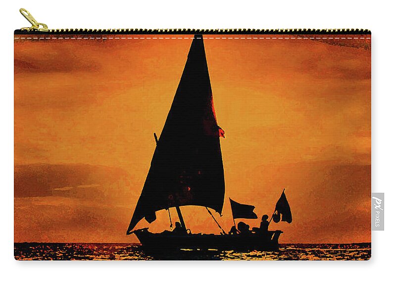 Sail Zip Pouch featuring the digital art Sail. Golden sunset. by Andy i Za