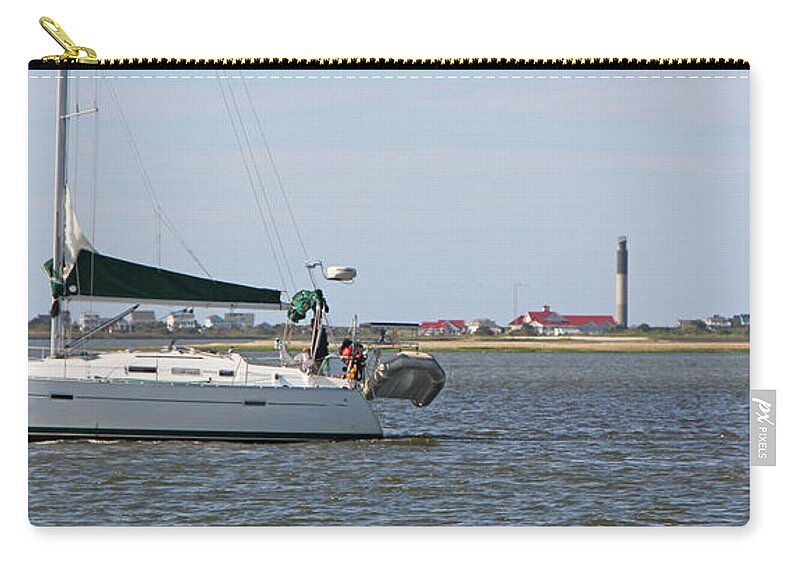 Oak Island Zip Pouch featuring the photograph Sailboat and Oak Island Lighthouse 6680 by Jack Schultz