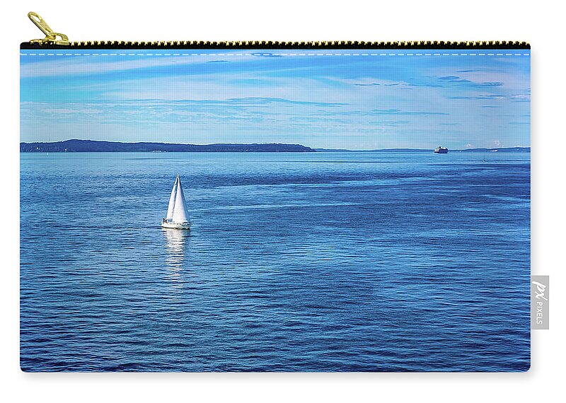 Sailboat Carry-all Pouch featuring the digital art Sailboat in Puget Sound by SnapHappy Photos