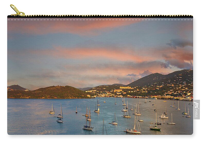 Bay Zip Pouch featuring the photograph Sailboats Anchored in Caribbean Bay by Darryl Brooks