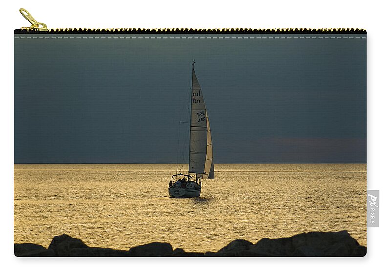 Door County Zip Pouch featuring the photograph Sailing at Sunset by Deb Beausoleil