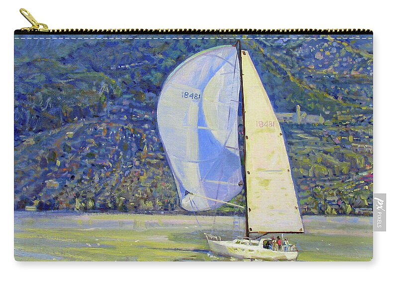 Sailboat Carry-all Pouch featuring the painting Sailing Oakland Hills by John McCormick