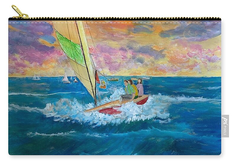 Hampton Beach Zip Pouch featuring the painting Sailing race at Hampton Beach by Anne Sands