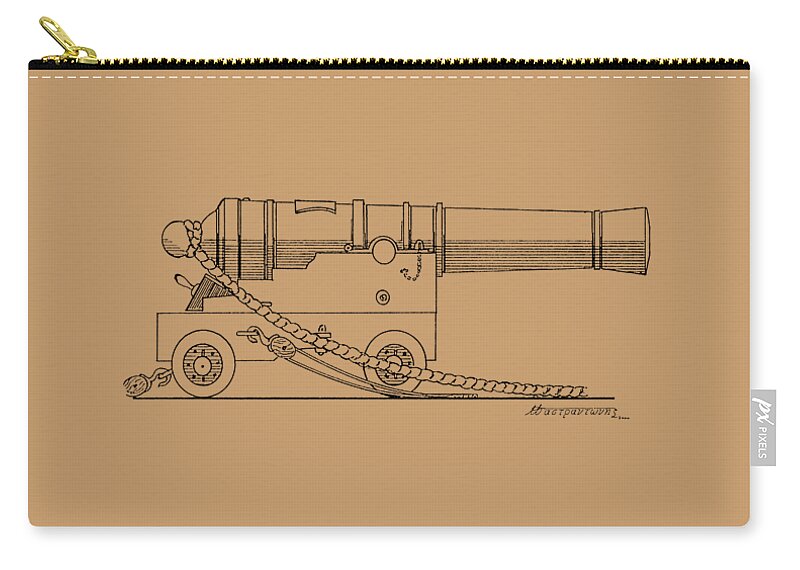 Sailing Vessels Zip Pouch featuring the drawing Sailing ship cannon by Panagiotis Mastrantonis
