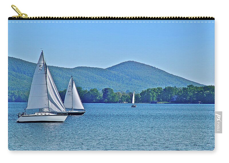 Smith Mountain Lake Sailboats Zip Pouch featuring the photograph Sailors In Motion by The James Roney Collection