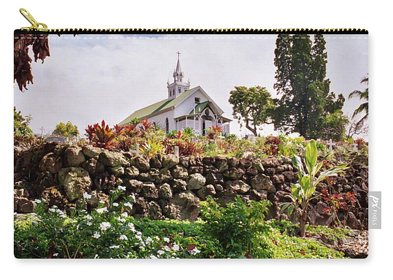 Church Zip Pouch featuring the photograph Saint Benedict Painted Church Hawaii 2005 Kodak by Mary Lee Dereske