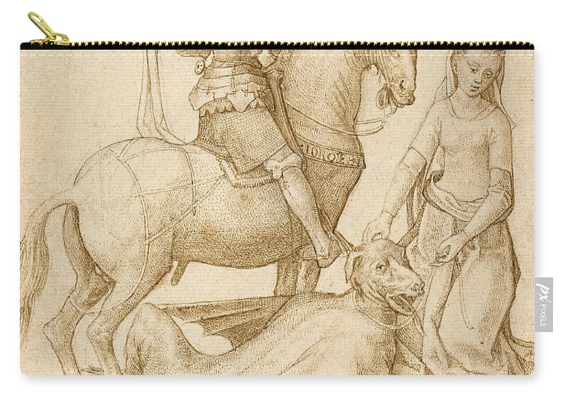 Attributed To Hugo Van Der Goes Zip Pouch featuring the drawing Saint George and the Dragon by Attributed to Hugo van der Goes