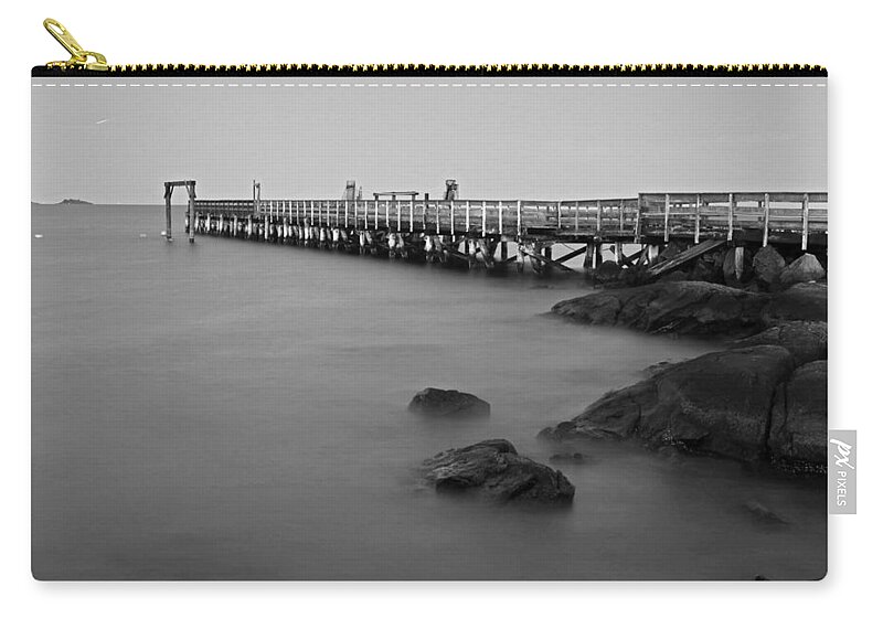Salem Zip Pouch featuring the photograph Salem Willow Pier Salem Massachusetts Black and White by Toby McGuire
