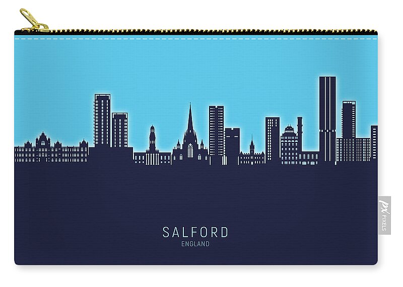 Salford Zip Pouch featuring the digital art Salford England Skyline #66 by Michael Tompsett