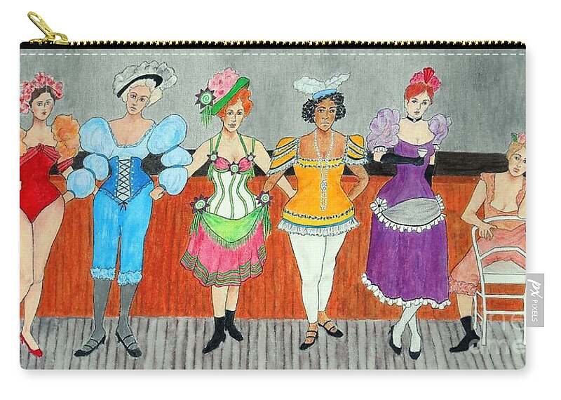 Figurative Zip Pouch featuring the painting Saloon Sextet -- Portrait 1890's Women in Old West by Jayne Somogy
