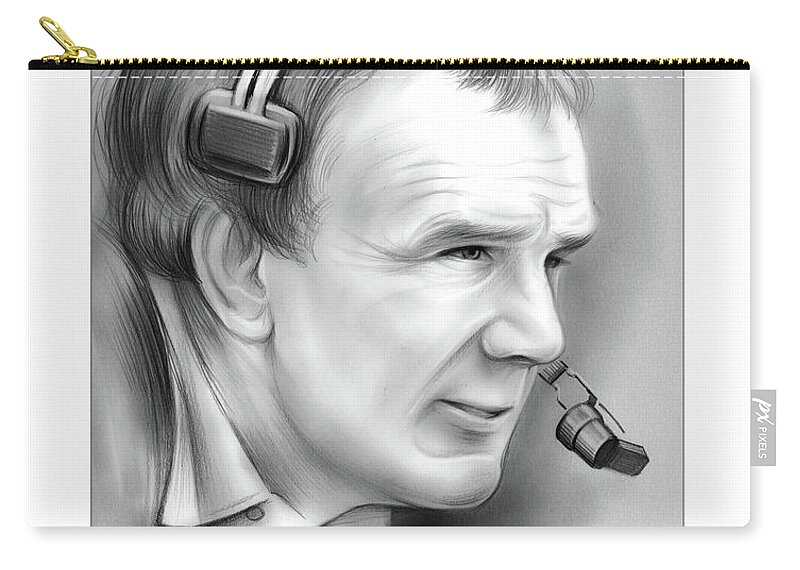 Sam Wyche Zip Pouch featuring the drawing Sam Wyche by Greg Joens