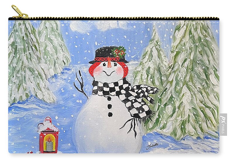 Snowman Carry-all Pouch featuring the painting Sammy the Snowman by Juliette Becker
