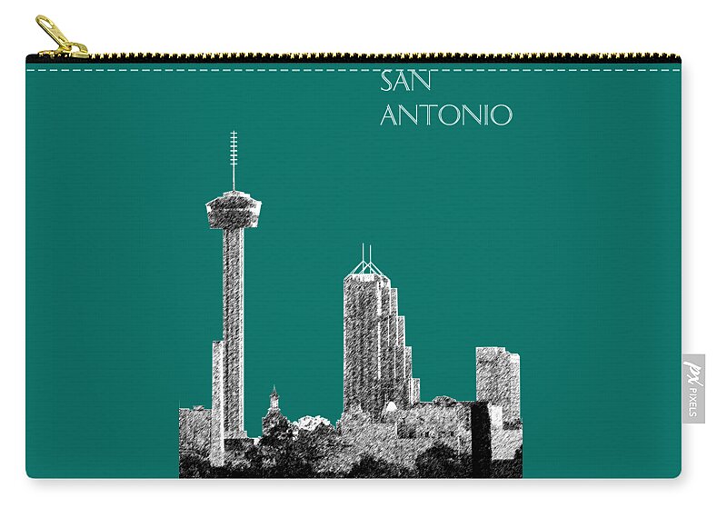 Architecture Carry-all Pouch featuring the digital art San Antonio Skyline - Coral by DB Artist