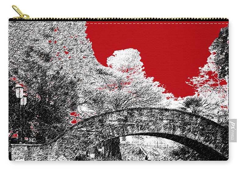 Architecture Carry-all Pouch featuring the digital art San Antonio Skyline River Walk - Dark Red by DB Artist