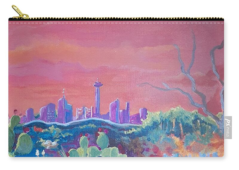 Fauve Zip Pouch featuring the painting San Antonio skyline#1 by Lynn Maverick Denzer