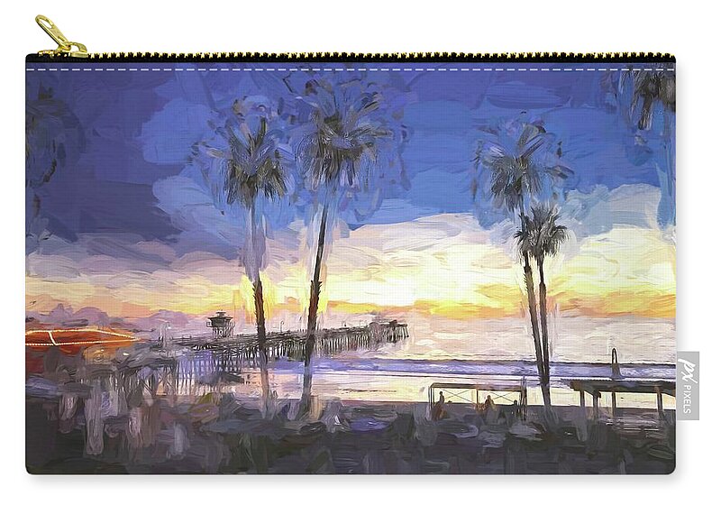 San Clemente Pier Zip Pouch featuring the digital art San Clemente Sunset Abstract by Rebecca Herranen